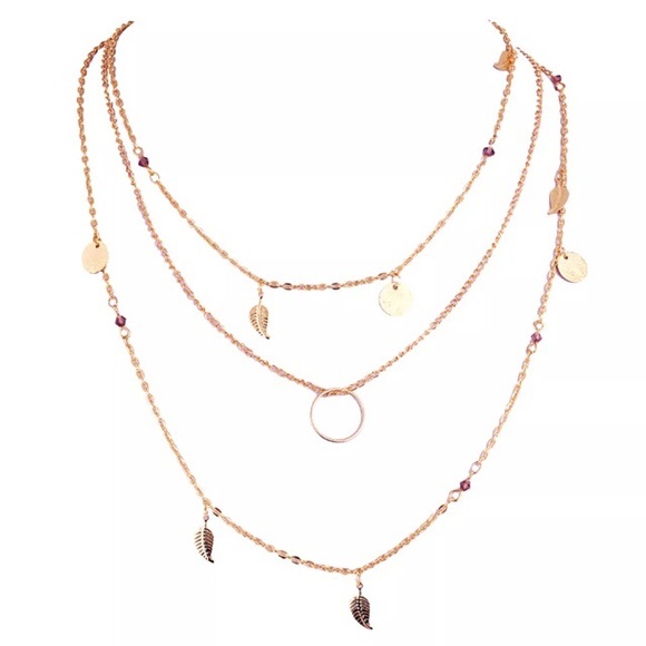 ‼️3/$30 Boho Leaf Coin Multilayer Gold Necklace - Picture 2 of 4